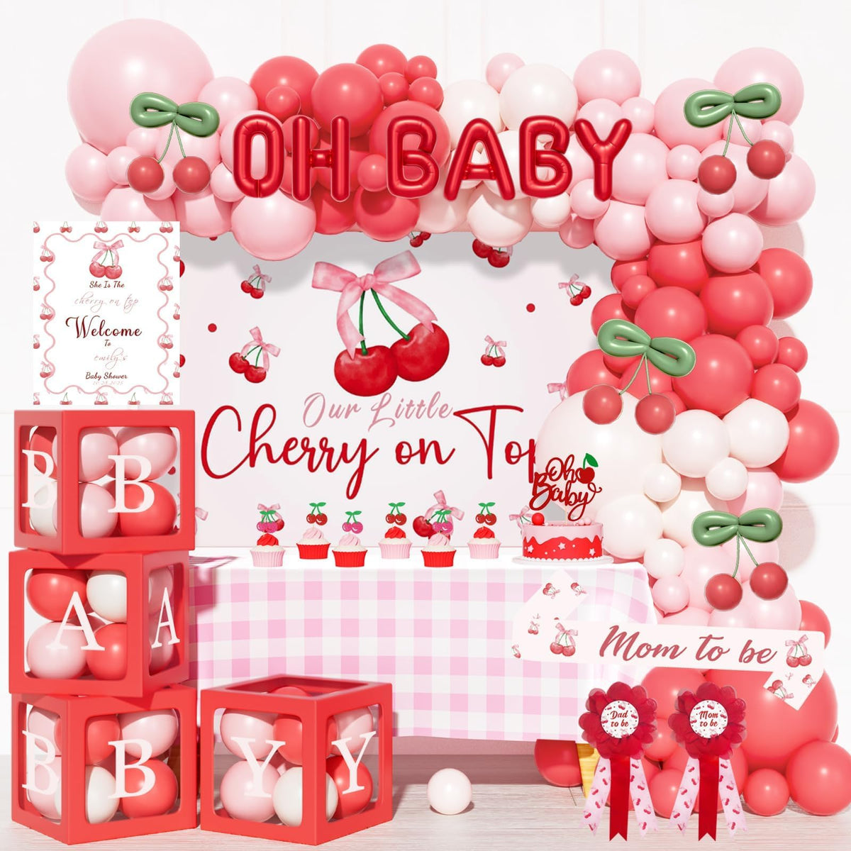 Hombae Cherry on Top backdrop enhances baby shower photos