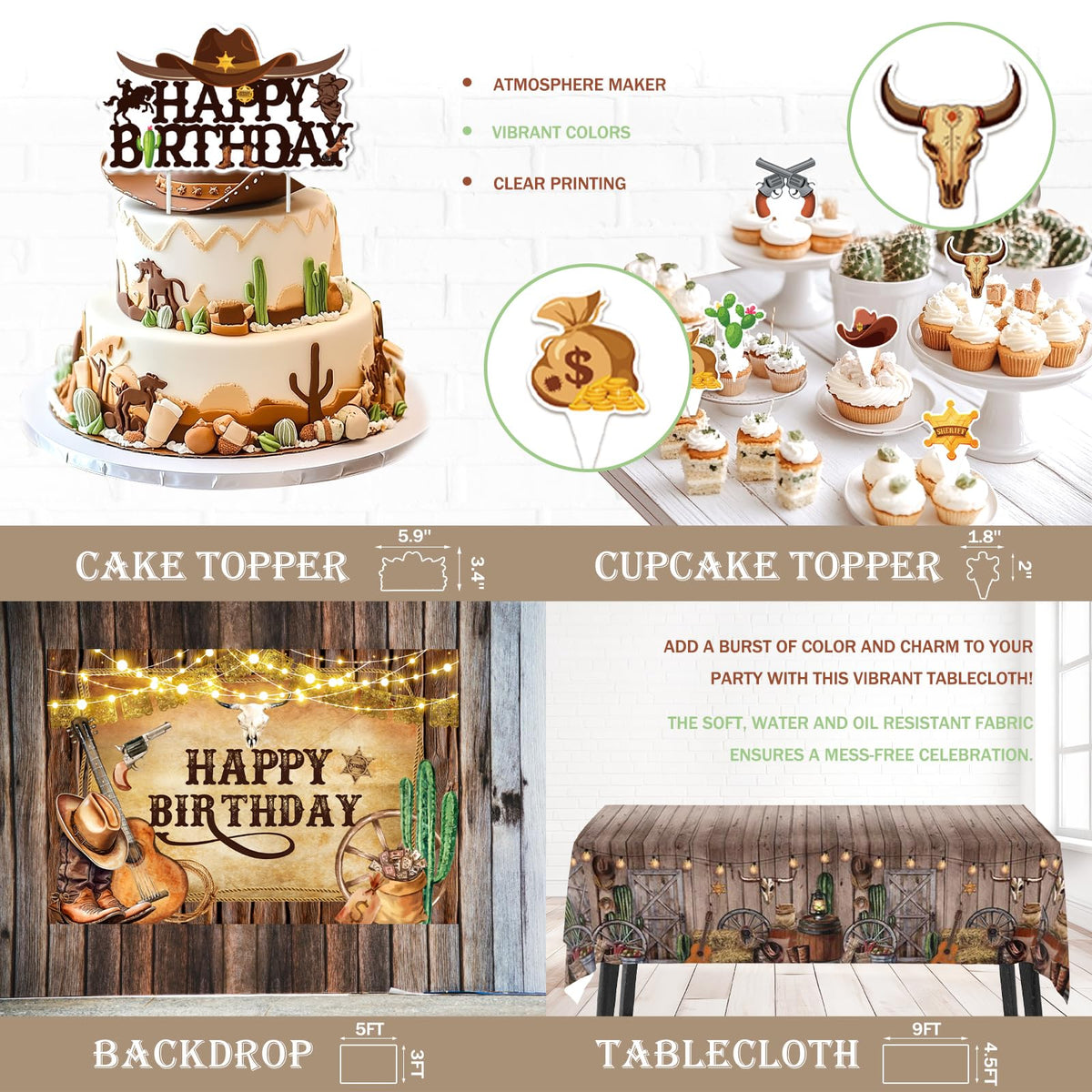 Hombae cowboy tablecloth coordinates with brown tones for a themed tablescape