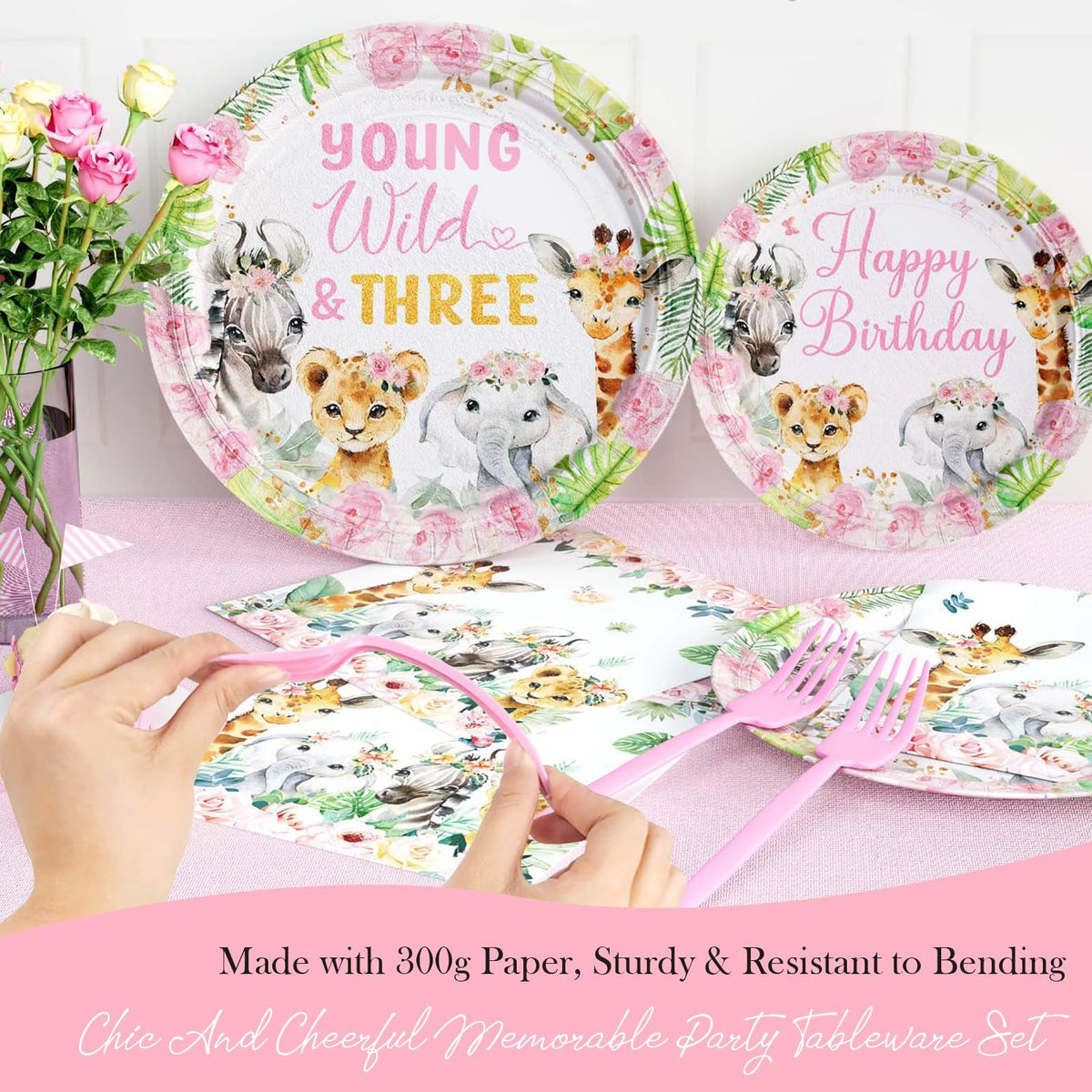 Hombae 300gsm plates with pink forks elevate mealtime during the celebration.