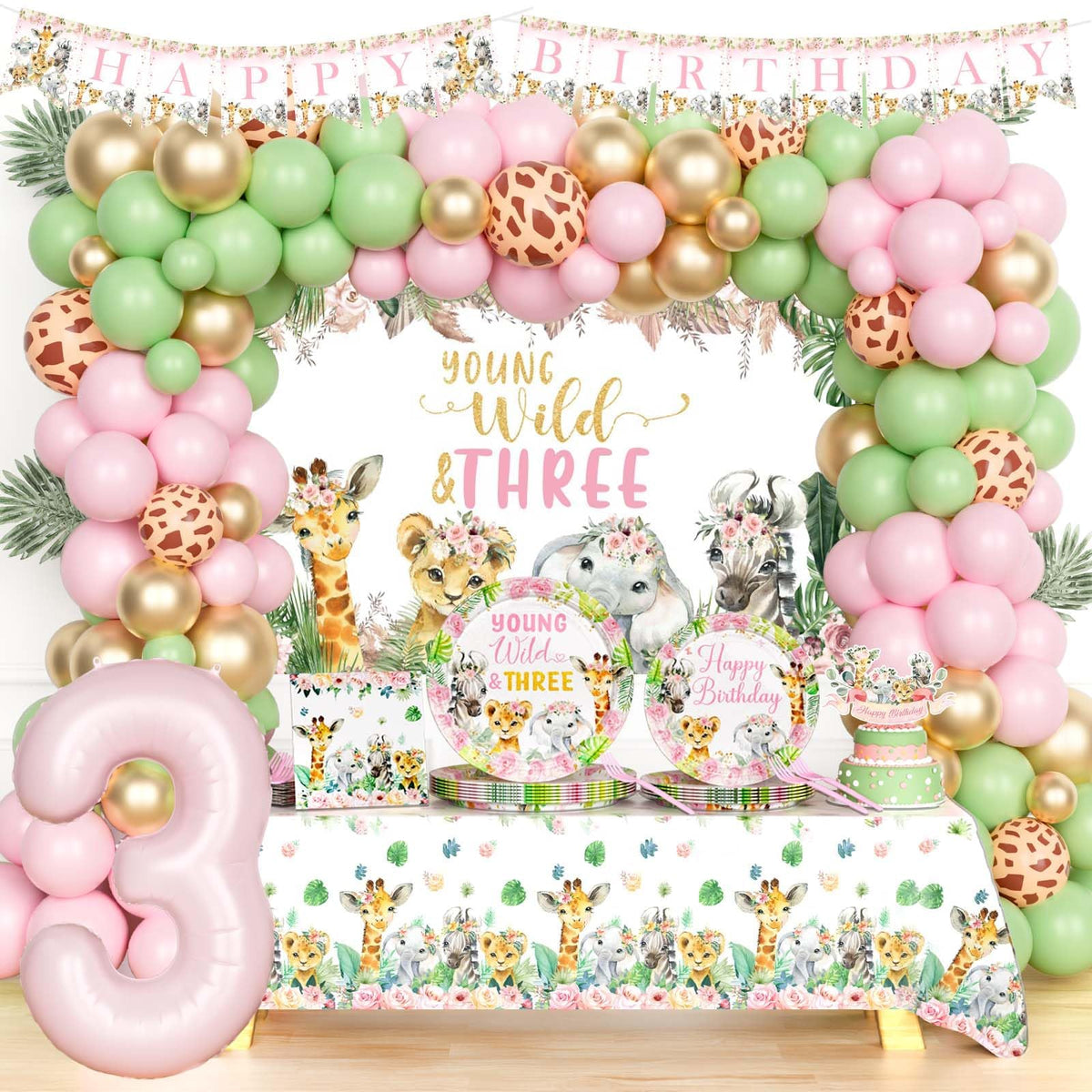 Hombae young wild three backdrop adds jungle vibes for memorable party photos.