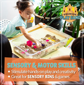 Indoor-outdoor setup with sand tray and toys for flexible play.