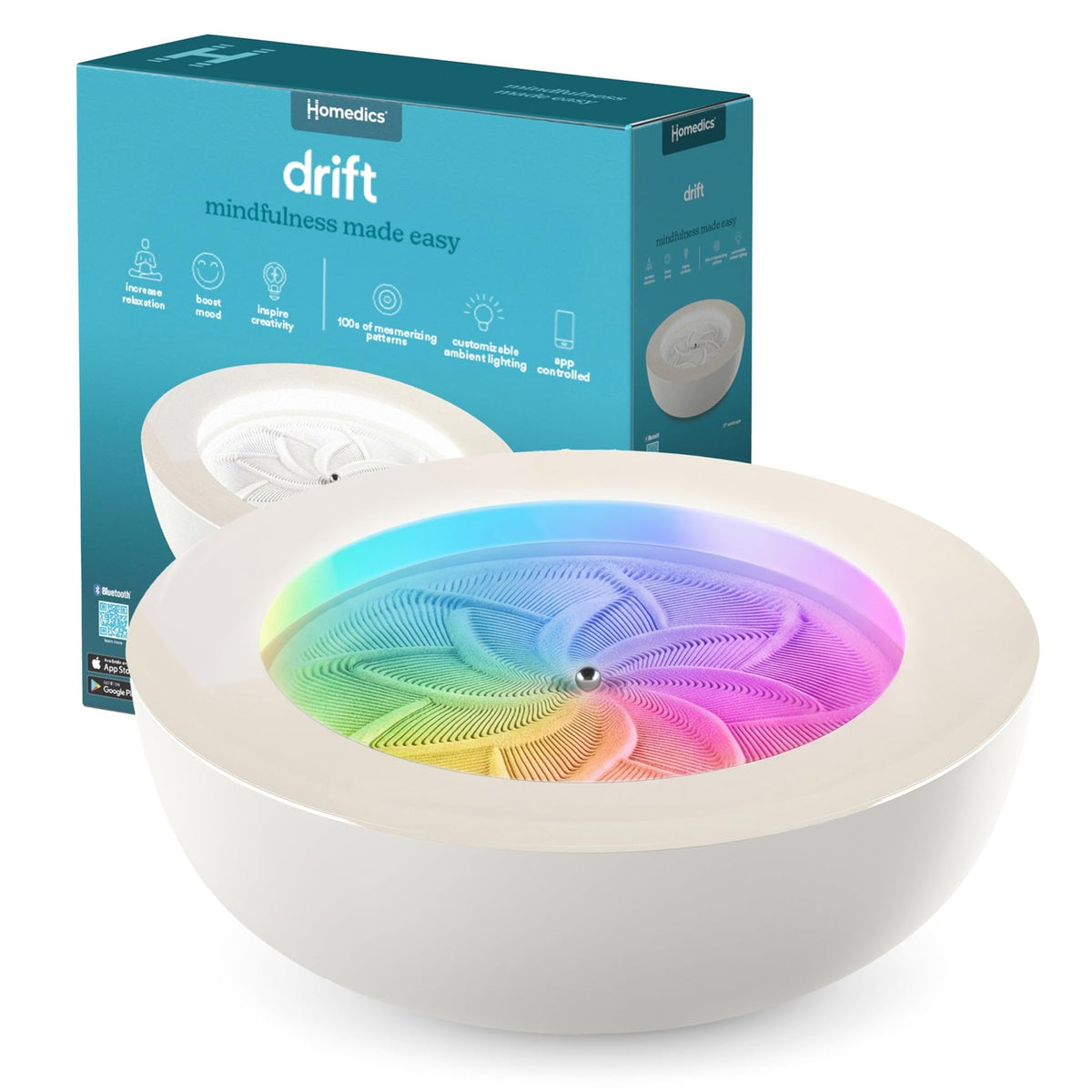 Homedics Drift Sandscape front view in cream enhances desk ambiance for mindful moments