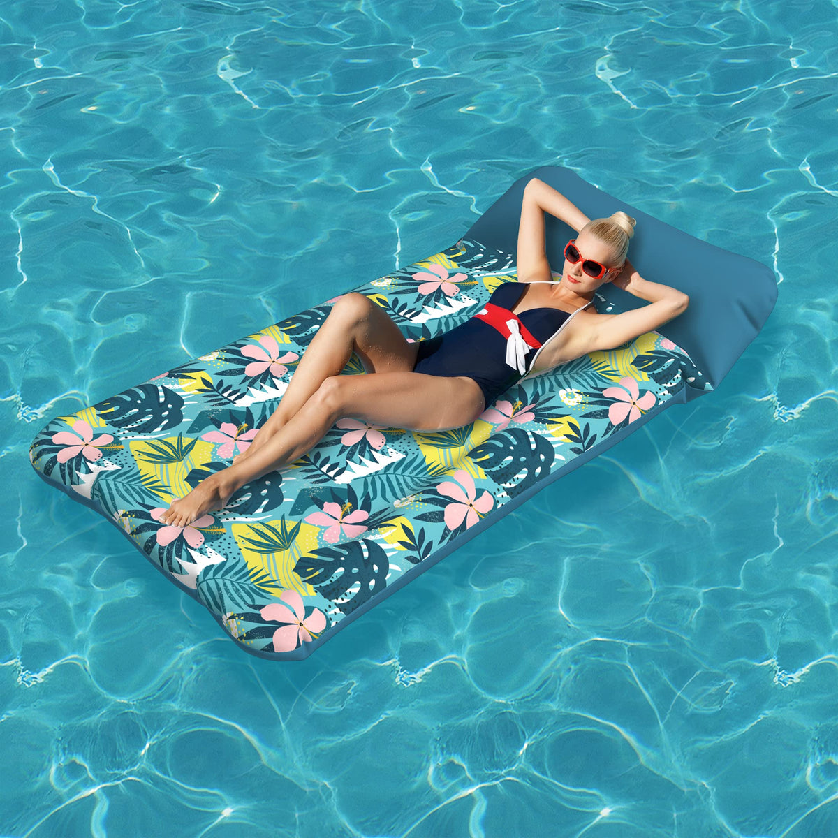 HomeKaren pool float with two valves inflates quickly for fast setup