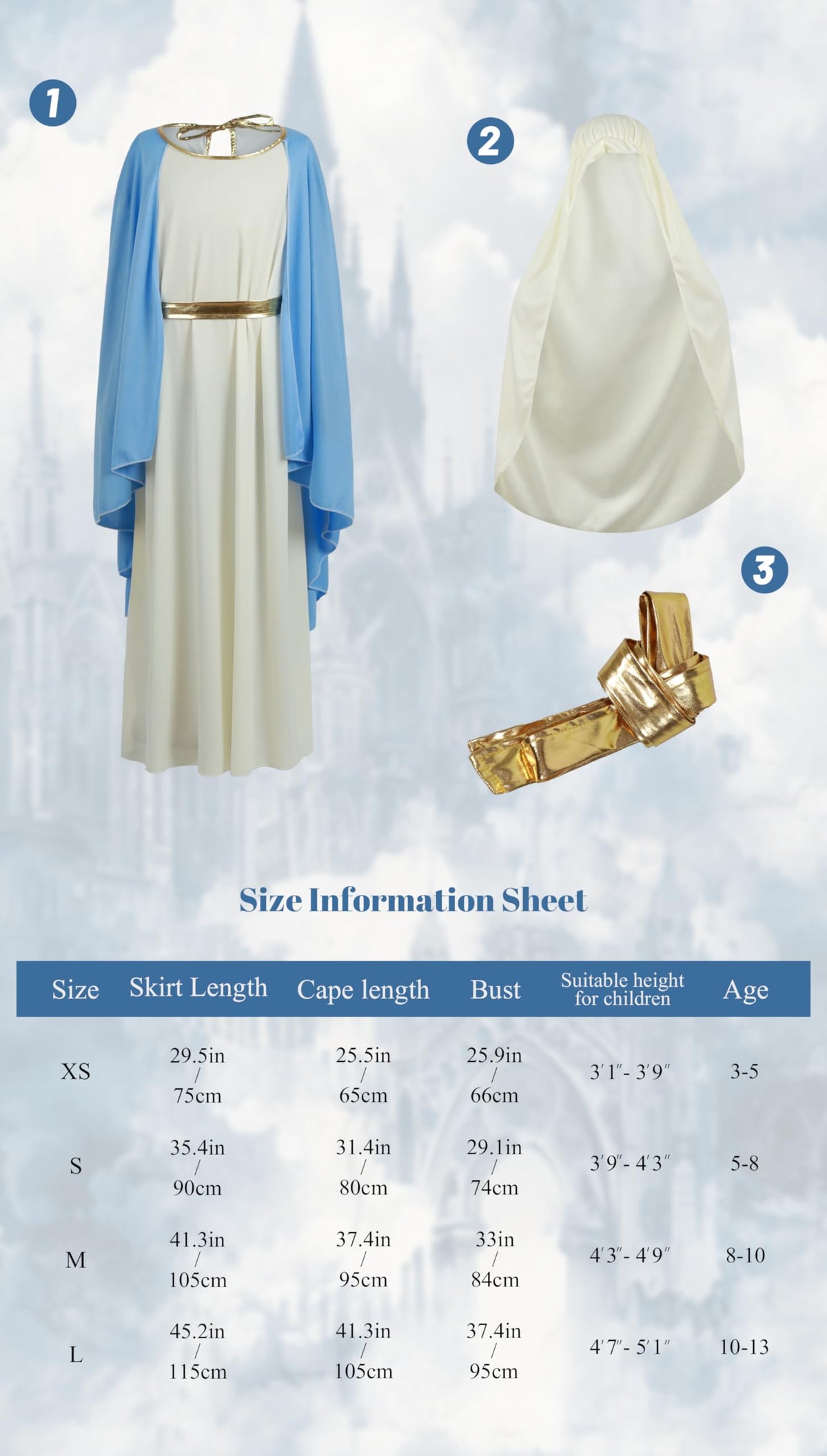 HOMELEX Mary costume ready for Easter, Halloween, or classroom stage.