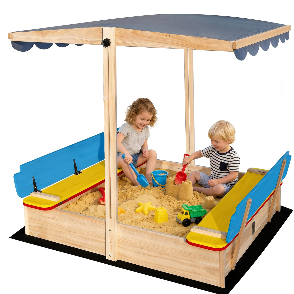 HomeLong wooden sandbox with cover lid keeps sand clean and ready for play