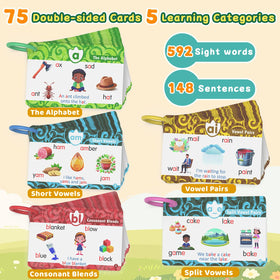 Homestec color-coded phonics cards use color cues to guide learning progress.