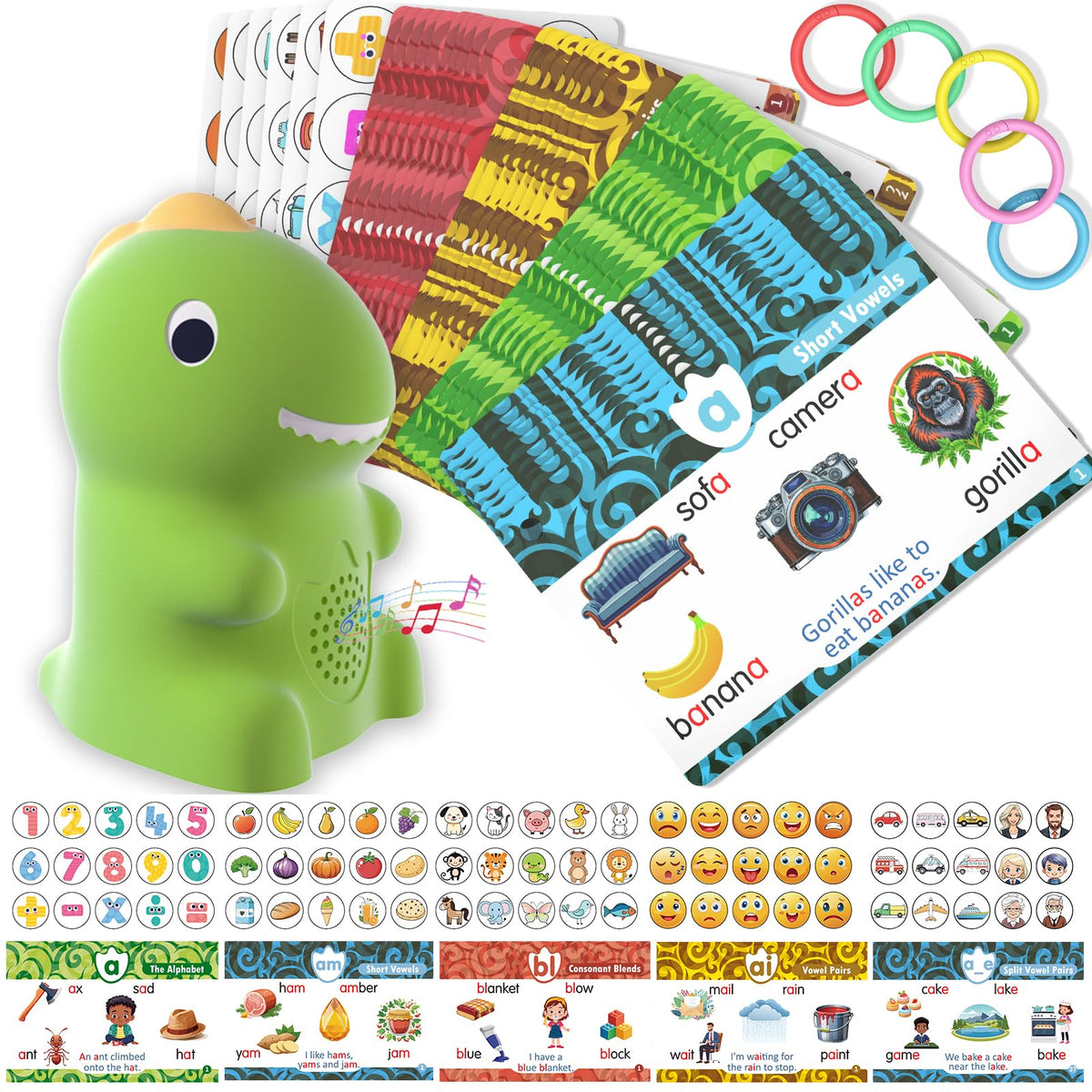 Homestec Dino Pen reads aloud with flash cards to boost interactive phonics.