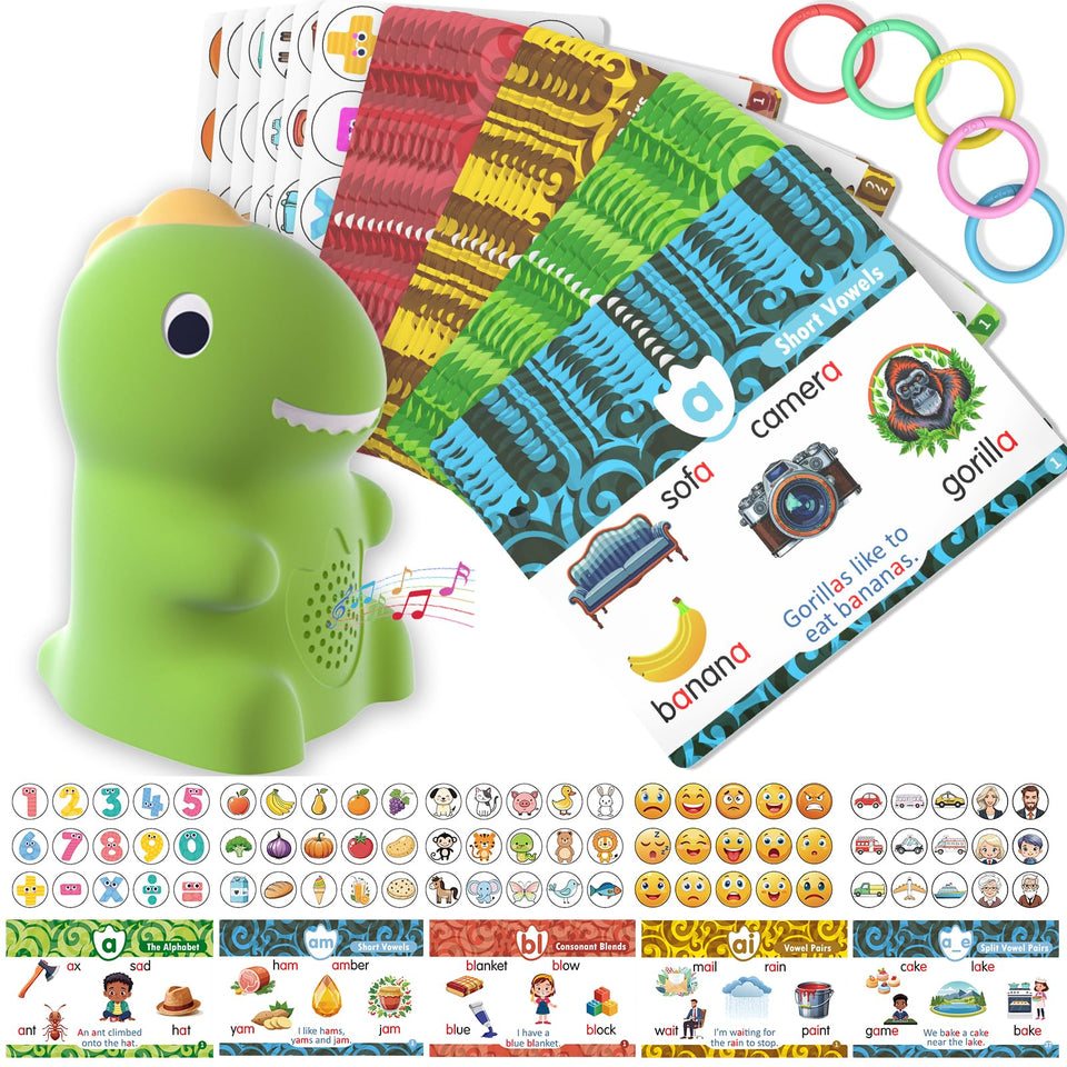 Homestec Dino Pen reads aloud with flash cards to boost interactive phonics.