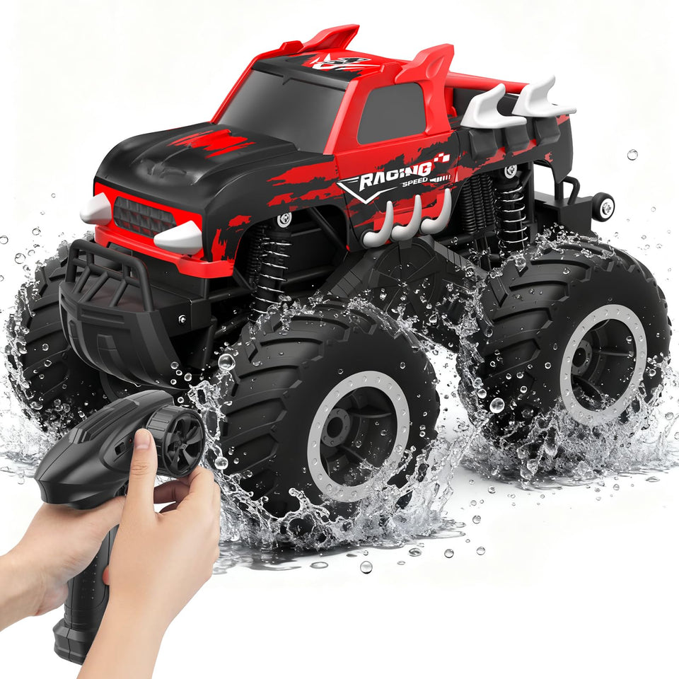 HOMETALL Amphibious RC car front view highlights rugged all-terrain performance