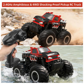 HOMETALL Amphibious RC car navigates water puddles demonstrating amphibious capability