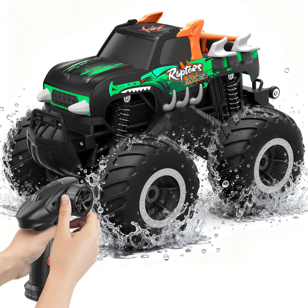 HOMETALL green 1:16 monster truck front view ready for all-terrain action