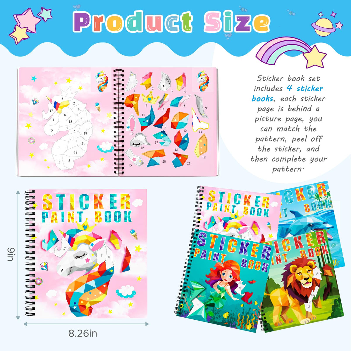 homicozy animals sticker paint book page—labeled animals support early vocabulary and recognition.
