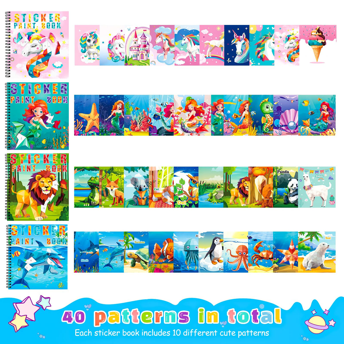 homicozy mermaid sticker paint book page—bright undersea scene inspires storytelling and fine motor skills.