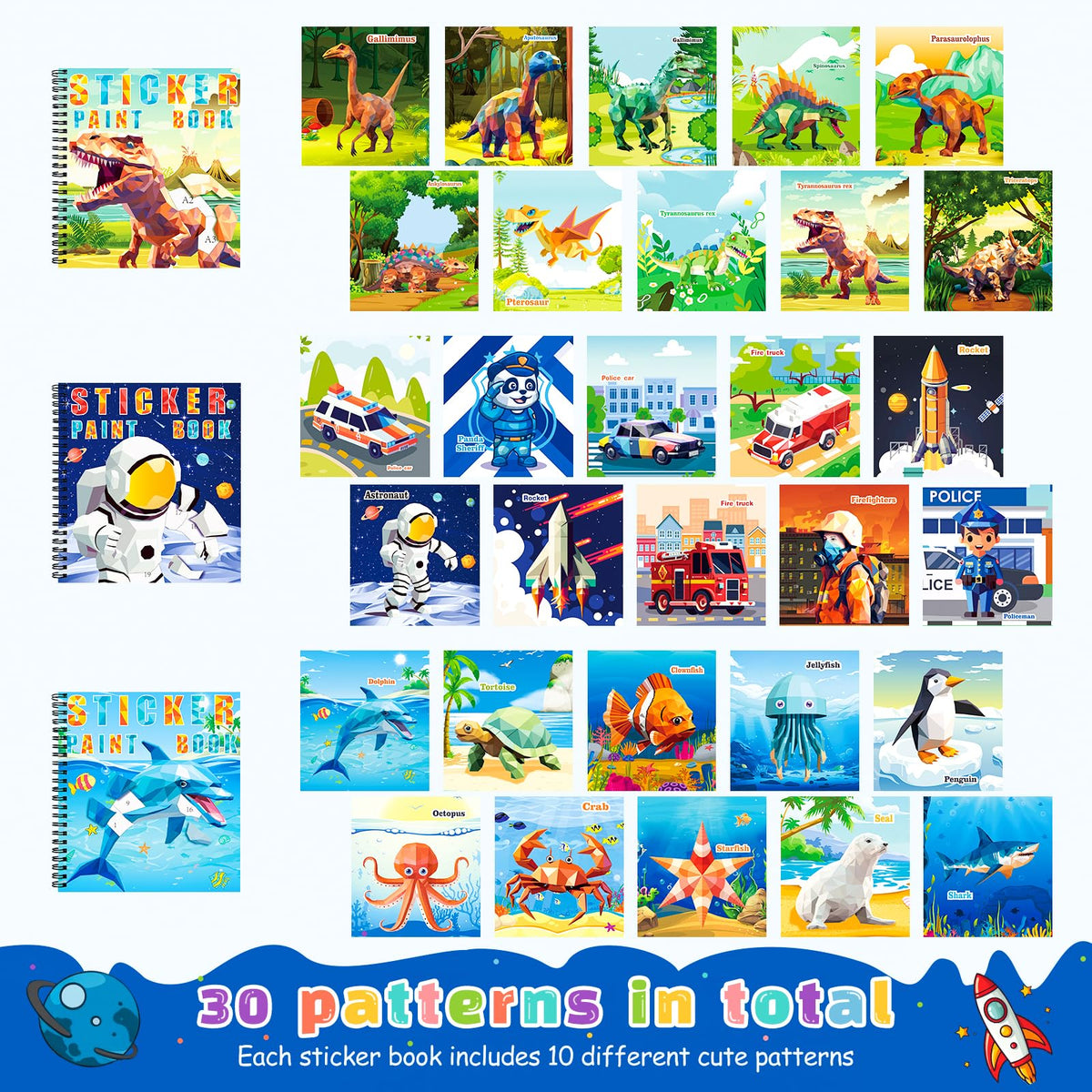 Homicozy ocean animals sticker paint book pages with bright sea creatures