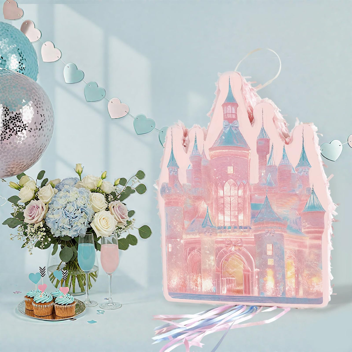 Homie Finds Princess Castle Pinata Set pink castle for fairy tale party