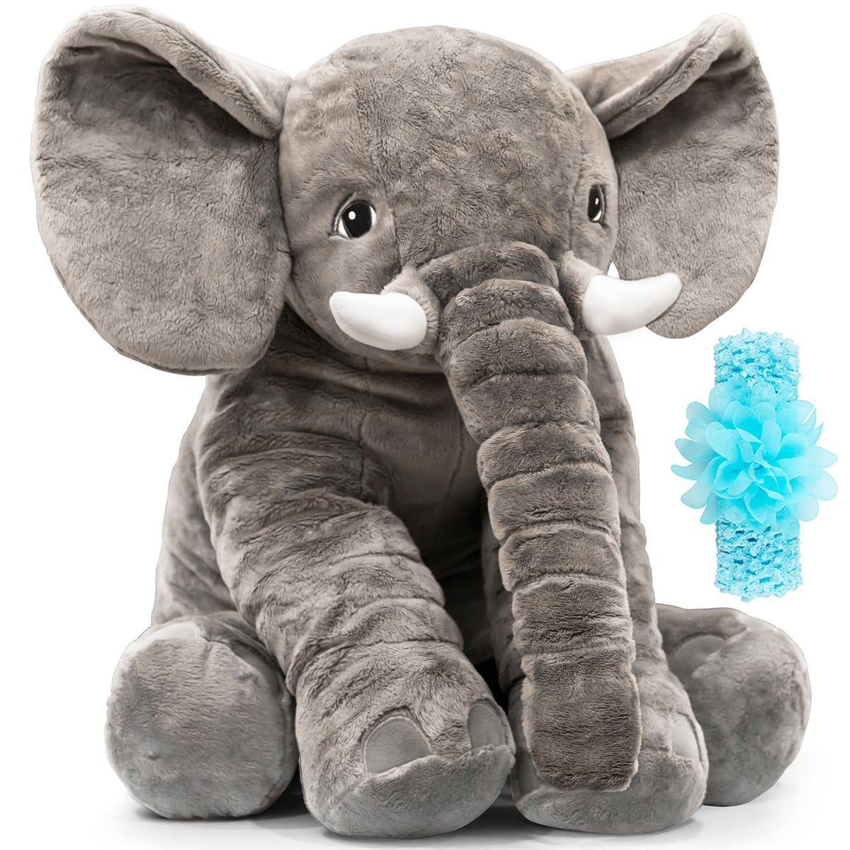Homily 24-inch blue elephant front view, perfect for cozy hugs and play.