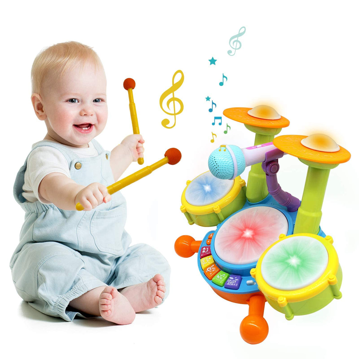 Homily drum set with colorful LEDs sparks musical exploration.