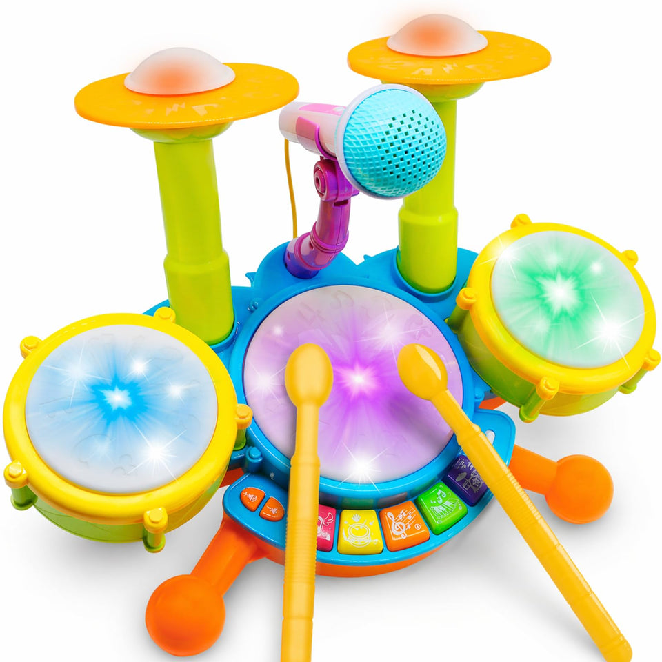 Homily kids drum set in action; bright colors boost rhythm practice.