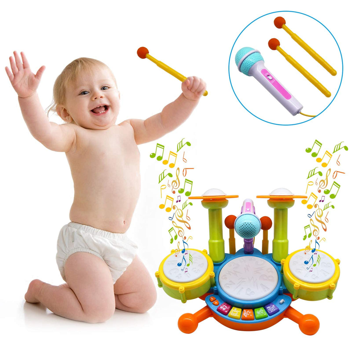 Homily drum set with microphone for sing-along play.