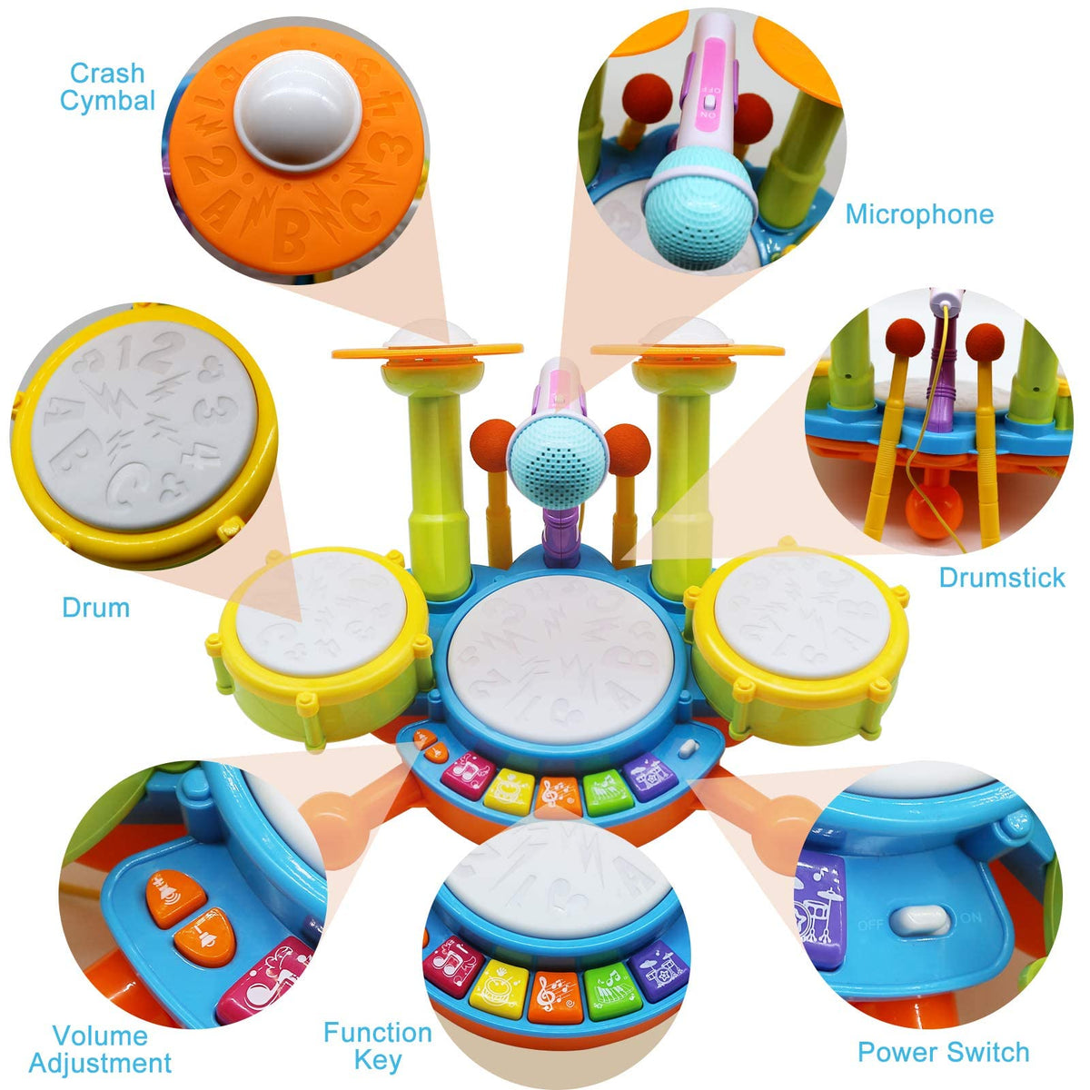 Homily drum sticks engage hands-on play for coordination.