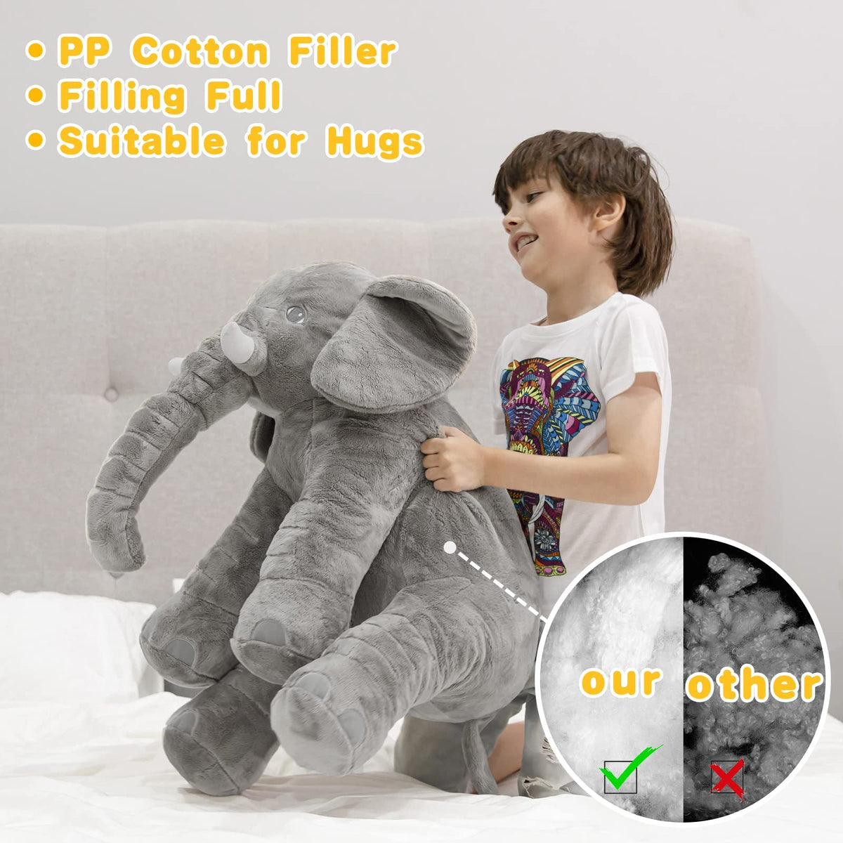 Homily elephant soft breathable fabric delivers a gentle touch for hugs.