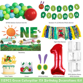 Homond green caterpillar backdrop creates a photo-worthy focal point for memories.