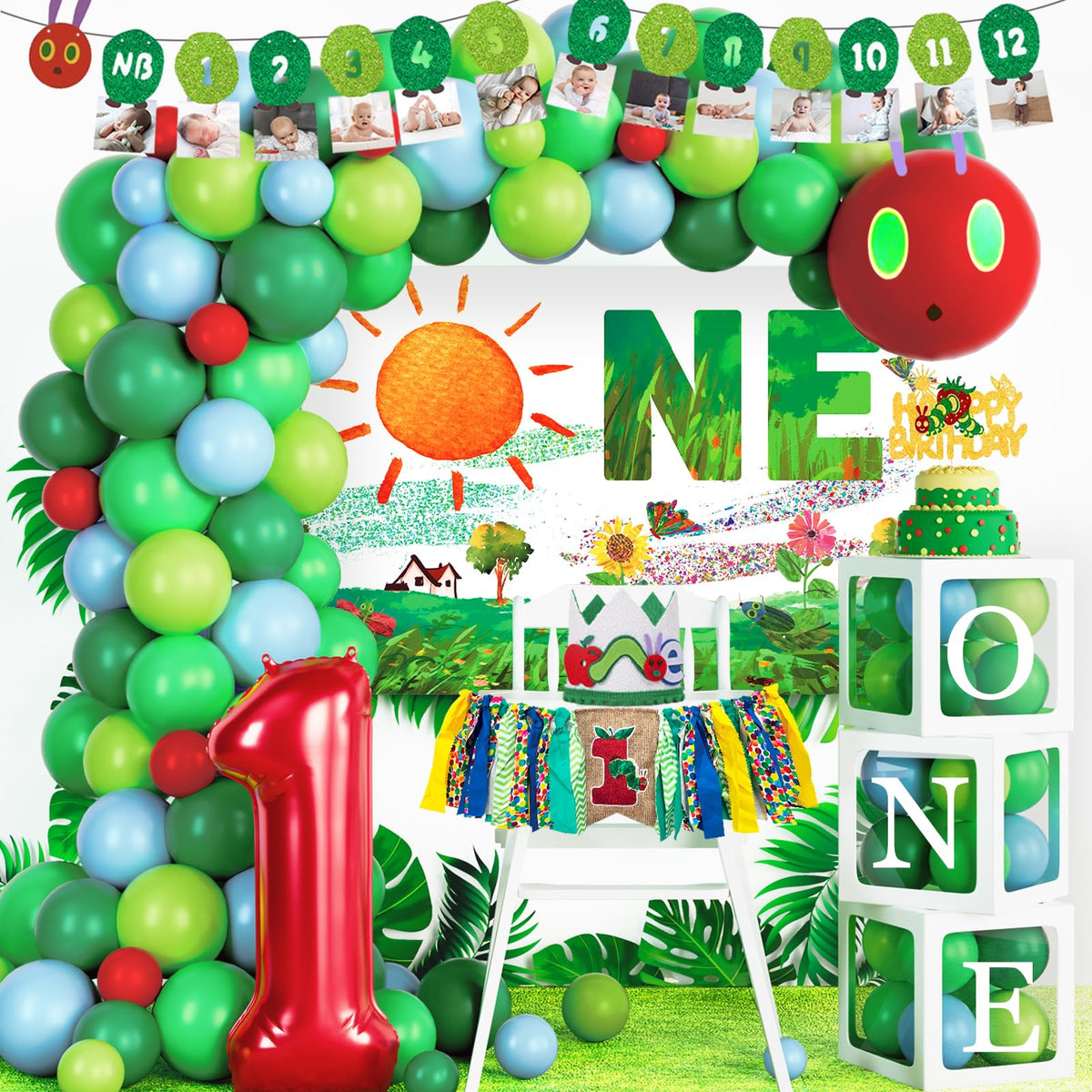 Homond green caterpillar balloons brighten first birthday celebrations with vibrant color and flexible placement.