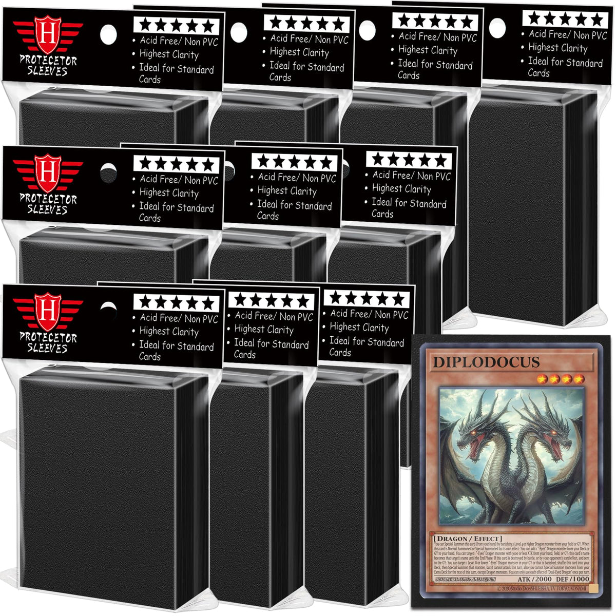 Homthy 1000-pcs black card sleeves pack front view for organized protection.