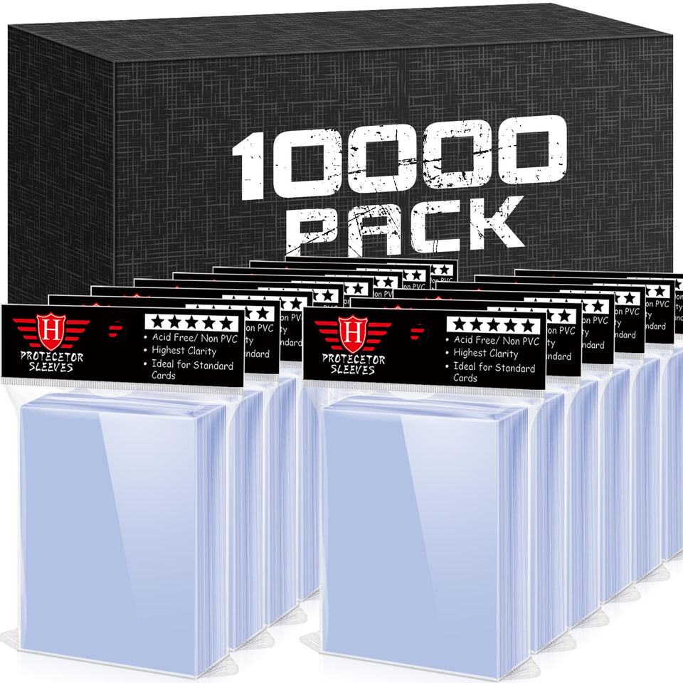 Homthy 10000pcs card sleeves pack for clear protection and organization of trading cards.