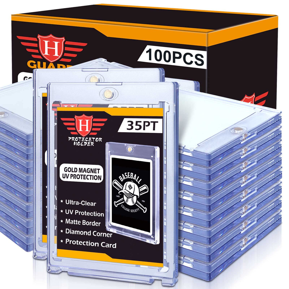 Homthy 100ct magnetic card holders front view with crystal-clear protection