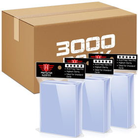 Homthy 3000-count card sleeves pack front view for bulk protection and easy organization.