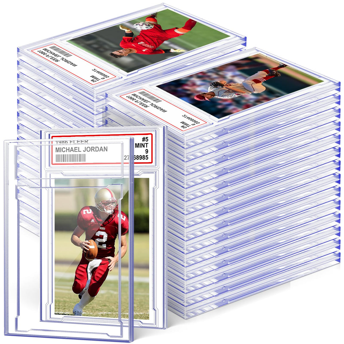 Homthy 50-pcs card case set shown in a row for organized display and protection.