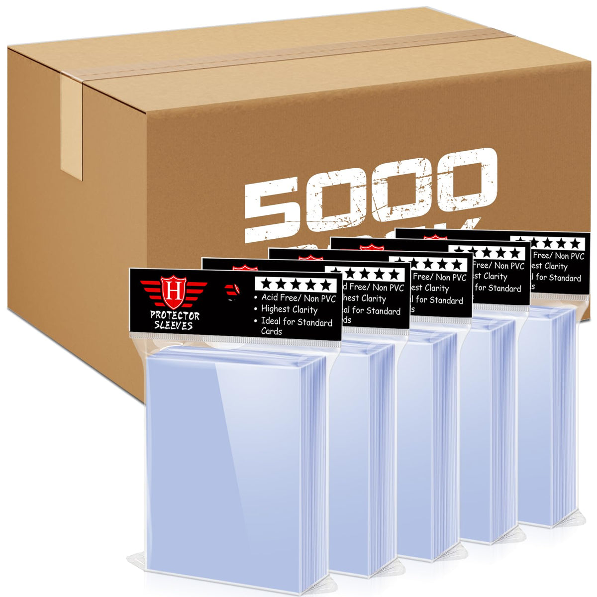 Homthy 5000-counts card sleeves pack protects and displays standard trading cards.