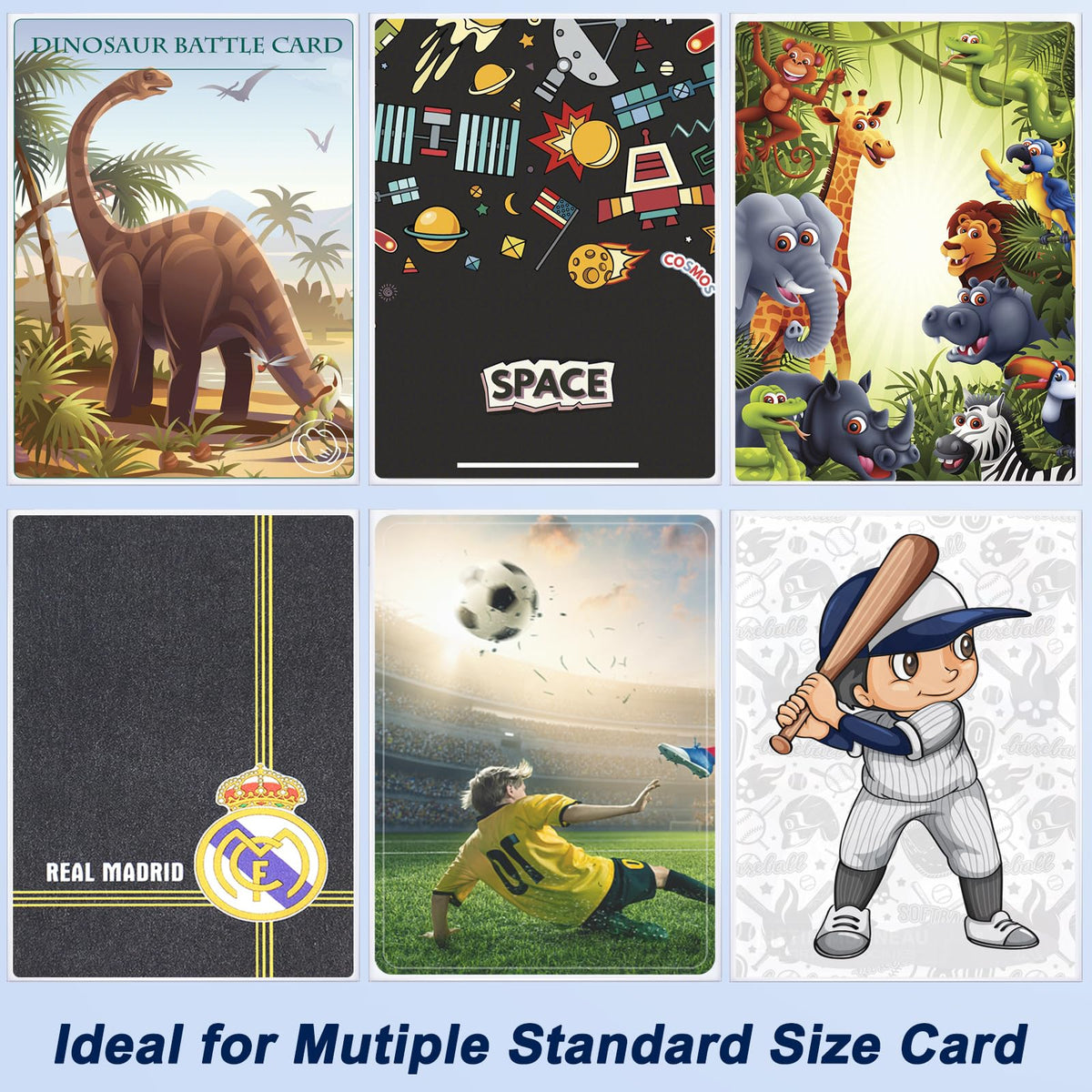 Homthy sleeves accommodate baseball, football, and MTG cards for reliable storage.