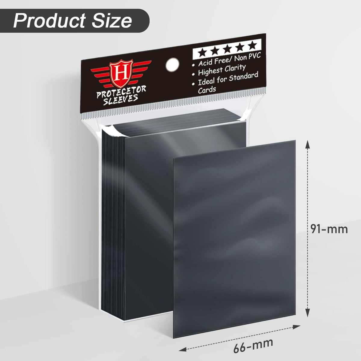 Homthy black card sleeves matte side for privacy and card concealment.