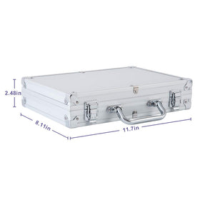 Open aluminum case showing organized chip tray and protective lining