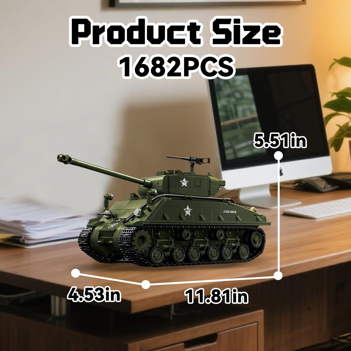 Honchoes M4 Sherman tank treads enable realistic movement for display.