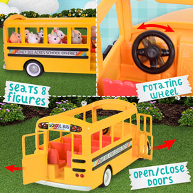Honey Bee Acres bus seats eight kids for cooperative storytelling and adventures.