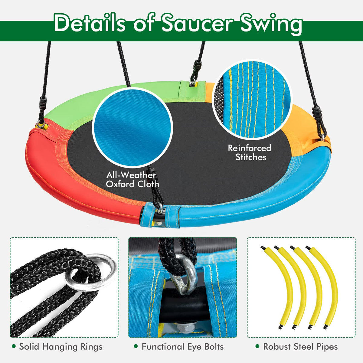 Honey Joy A-frame stand provides stable, durable support for multiple swings