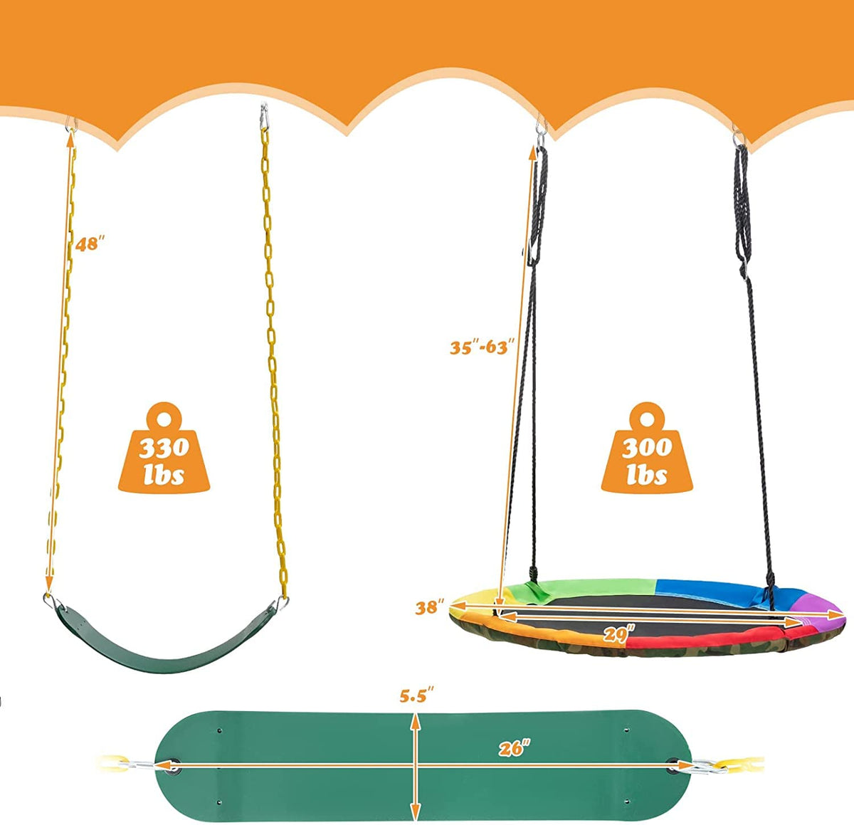 Honey Joy adjustable ropes let you tailor swing height quickly