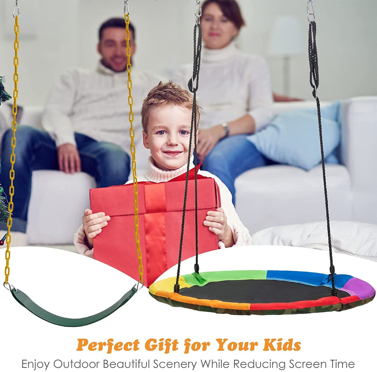 Honey Joy belt swing seat with adjustable rope for versatile height settings