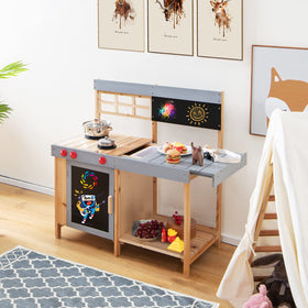 Honey Joy Mud Kitchen ample storage keeps accessories organized after play.