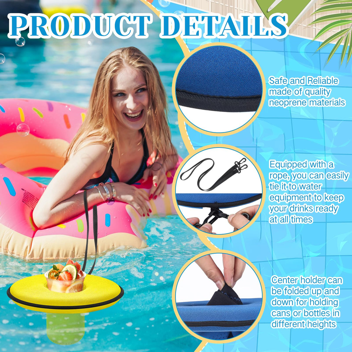 Honeydak blue floating drink holder stays close during family pool time