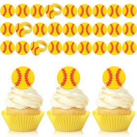 Honeydak softball cupcake rings on cupcakes for quick decoration