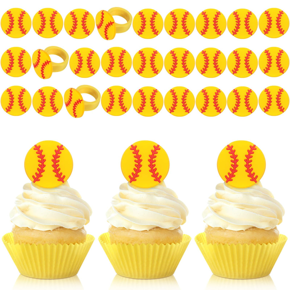 Honeydak softball cupcake rings on cupcakes for quick decoration