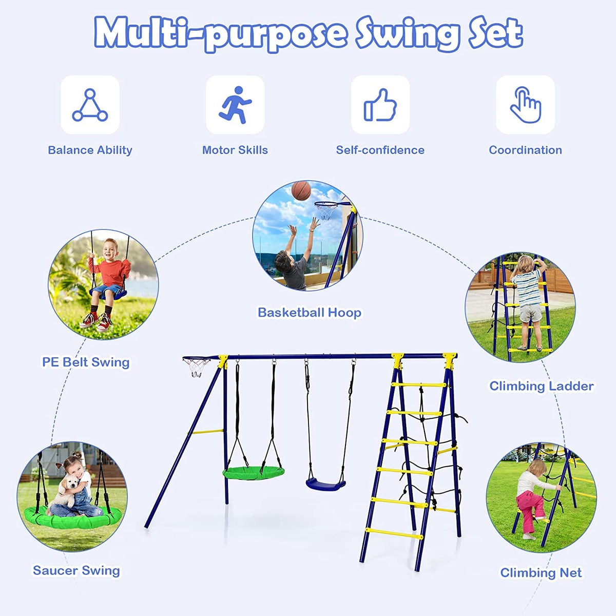 HONEY JOY belt swing with adjustable rope for different heights.