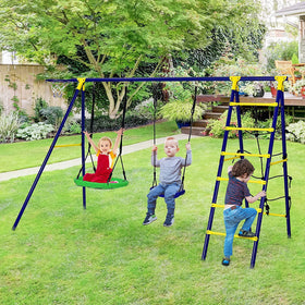 HONEY JOY saucer swing seat provides wide, secure seating for kids.