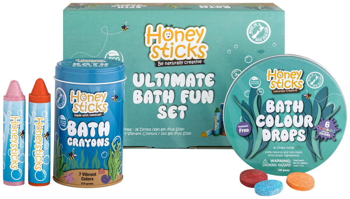 Honeysticks bath crayons in a vibrant seven-color set for creative bath time.