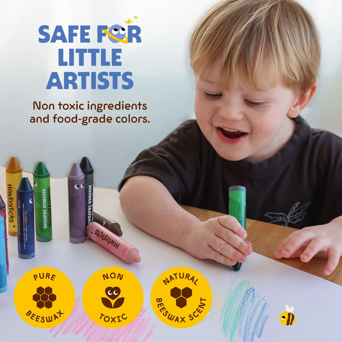 Close-up of an unbreakable-looking jumbo crayon ready for coloring.