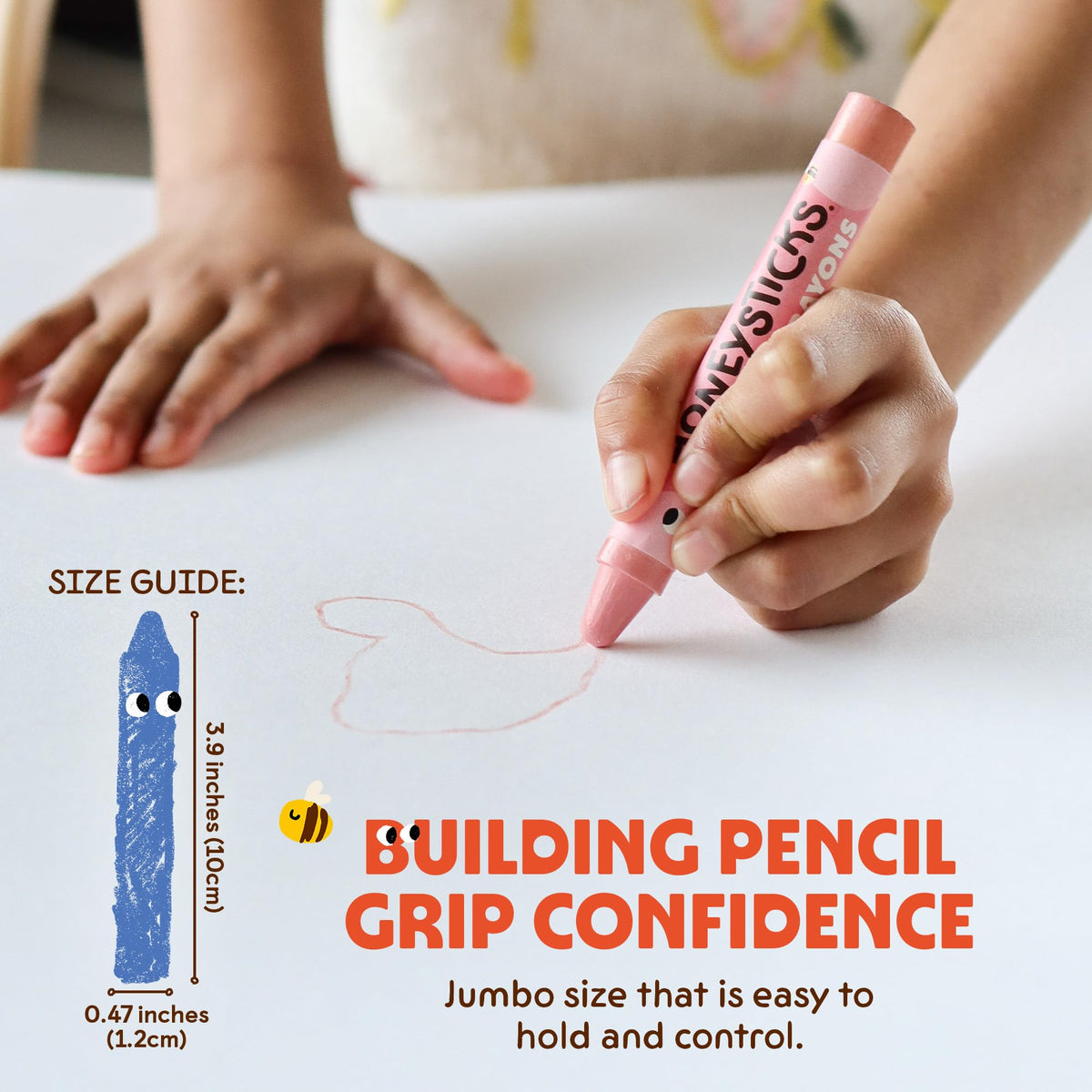 Honeysticks Jumbo Crayons 24-pack kid drawing session demonstrates easy use